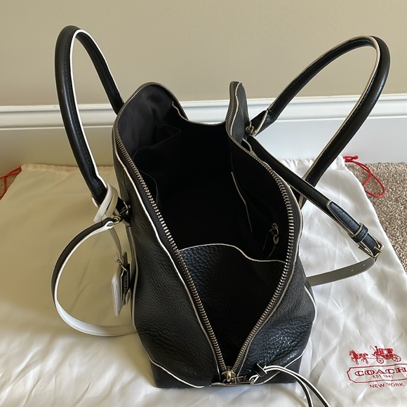 Coach Bleecker Edgepaint Leather Preston Satchel 30165 Silver/Black/White - Picture 9 of 14